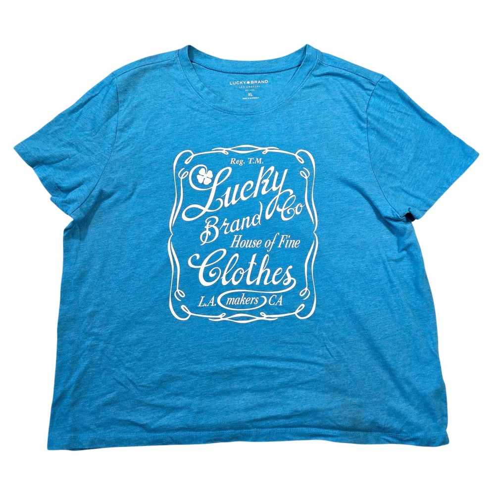 Lucky Brand‎ Womens XL Blue Graphic Short Sleeve T-Shirt Western Casual